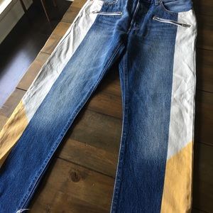 Levi’s 501 trucker cut moto color block jeans. Very uniquely stand out jeans.